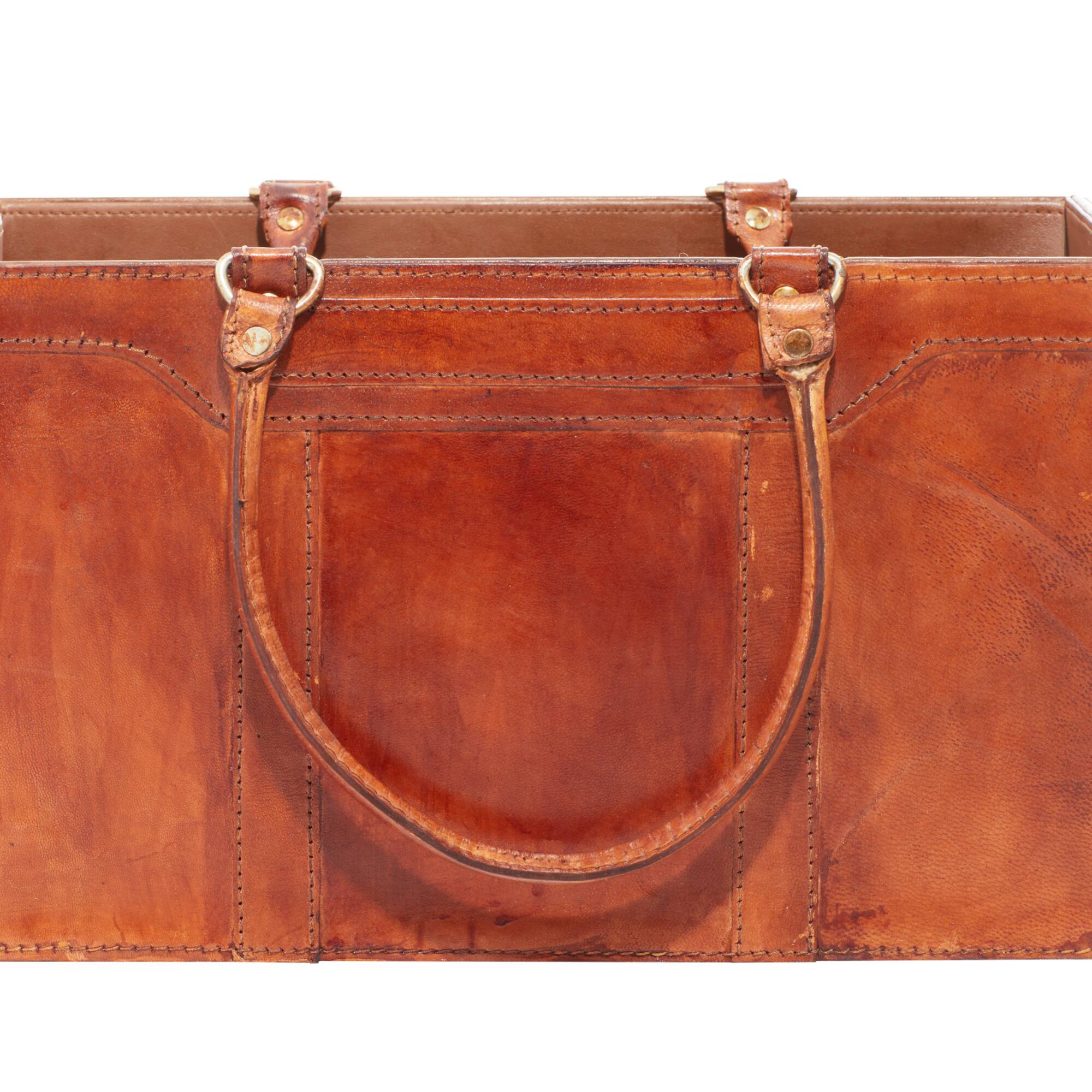 16" Brown Leather Rustic Magazine Holder
